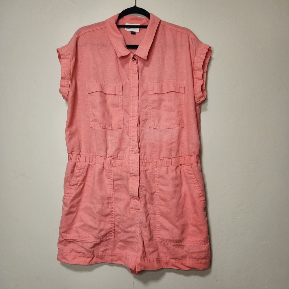 Universal Thread Coral Romper Linen Blend Womens Size 16 Short Sleeve - Picture 1 of 5